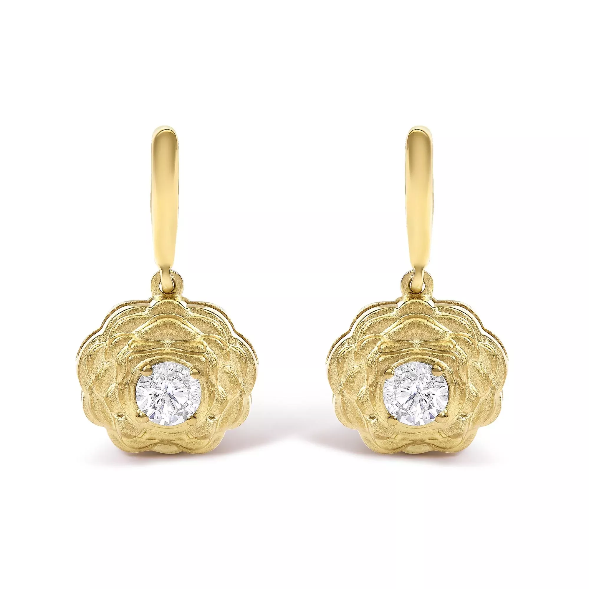 14K Yellow Gold Plated Sterling Silver 5/8 Cttw Lab Grown Diamond Flower Drop Earrings