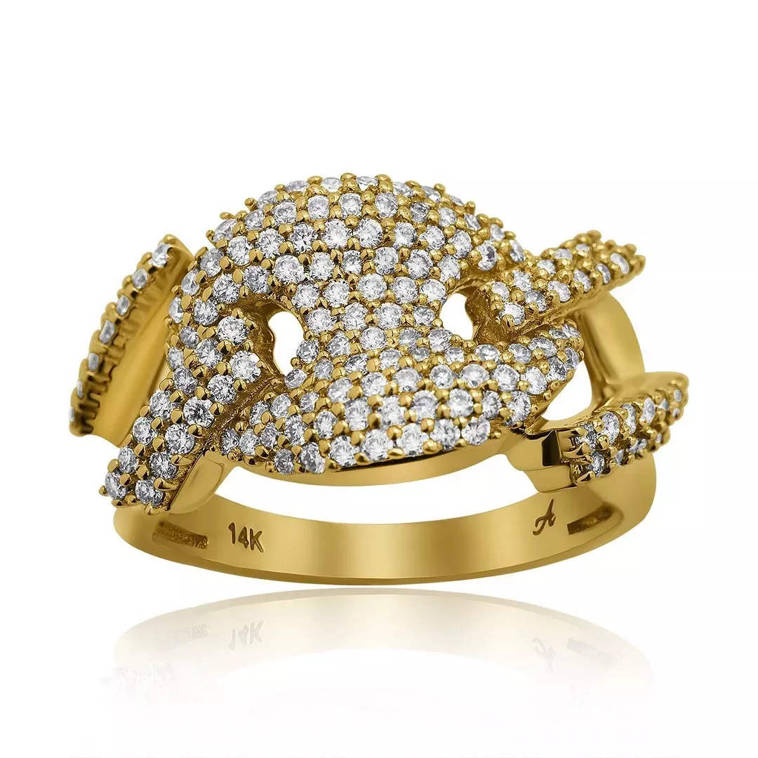 14k Yellow Gold Puff Link Diamond Ring 1.13 Ctw