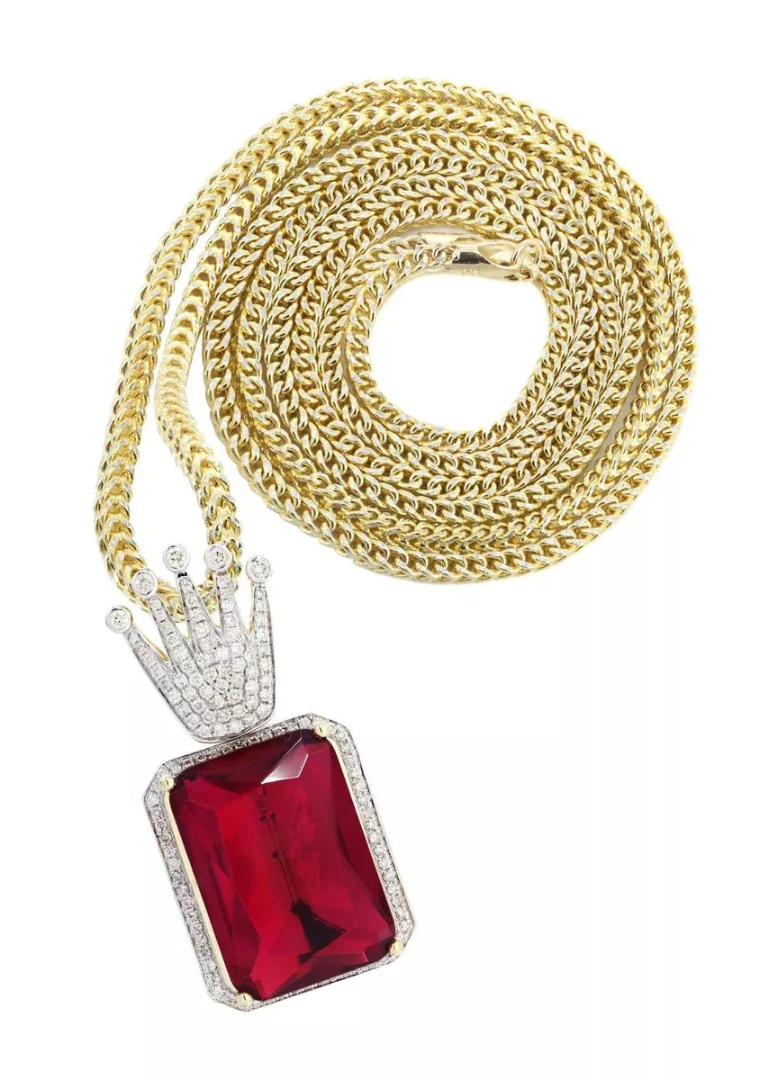 14K Yellow Gold Ruby Crown Diamond Necklace| 1.14K Carats