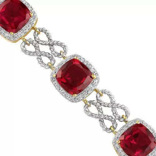 14K Yellow Solid Gold Diamond Bracelet With semi-precious rubies 1.25 Ctw