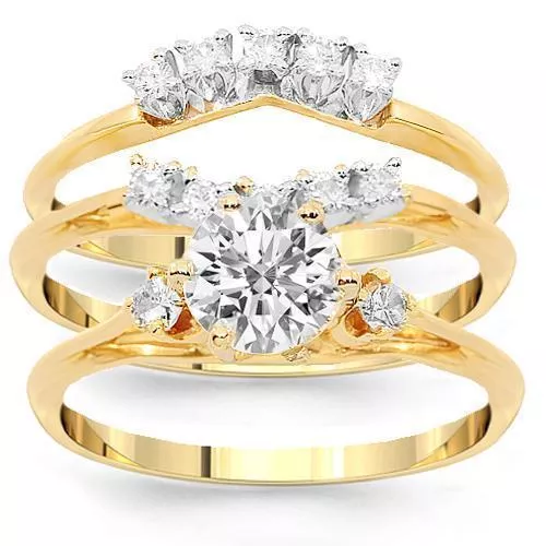 14K Yellow Solid Gold Diamond Bridal Ring Set 1.59 Ctw
