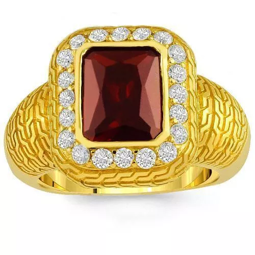 14K Yellow Solid Gold Diamond Mens Red Ruby Ring 0.50 Ctw
