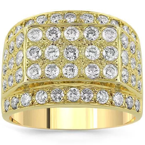 14K Yellow Solid Gold Men's Diamond Ring 2.7 Cwt.