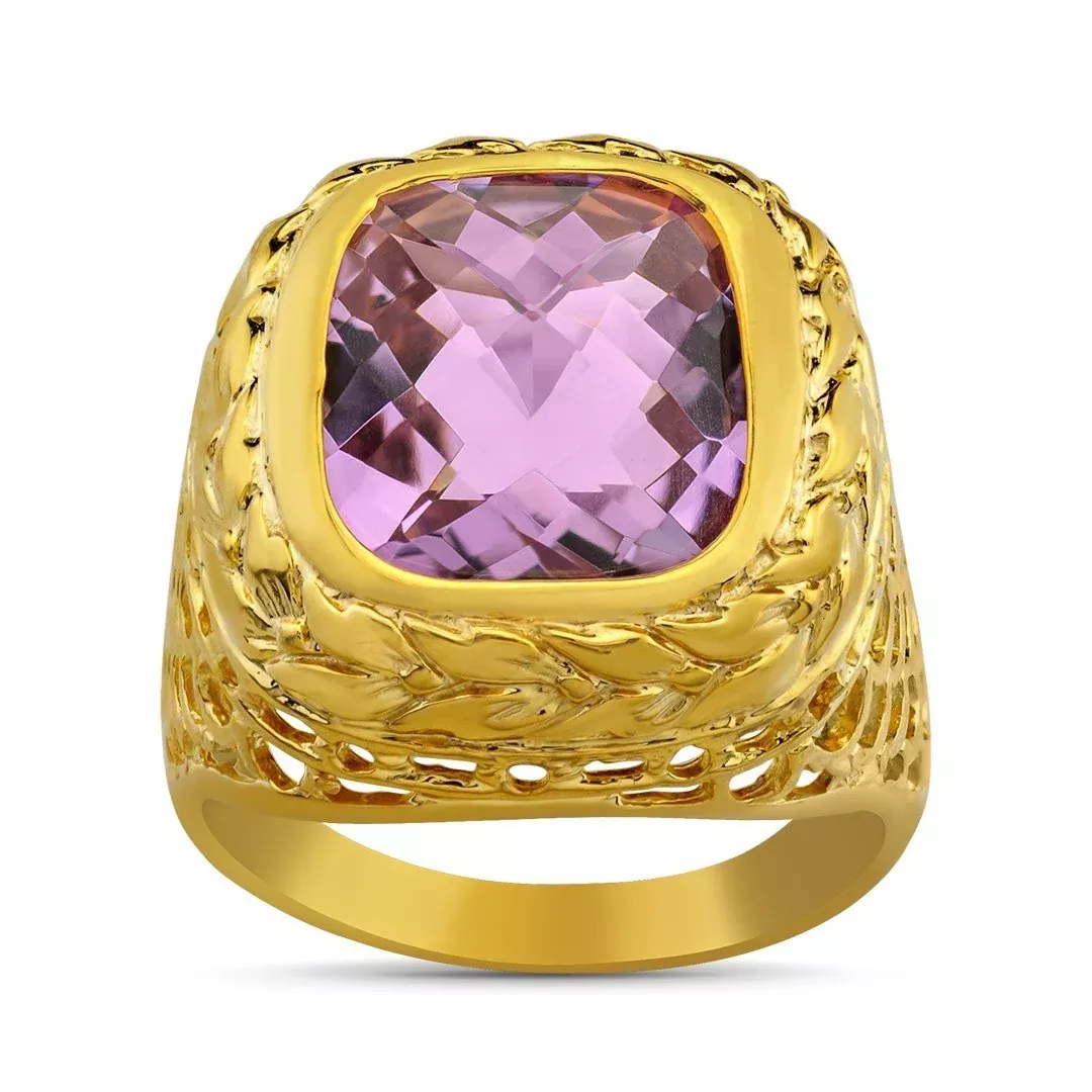 14K Yellow Solid Gold Mens Amethyst Ring 8.00 Ctw