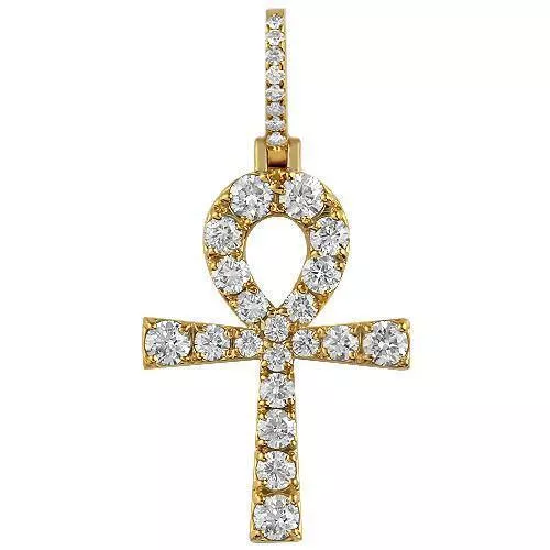 14K Yellow Solid Gold Mens Diamond Ankh Pendant 5.00 Ctw