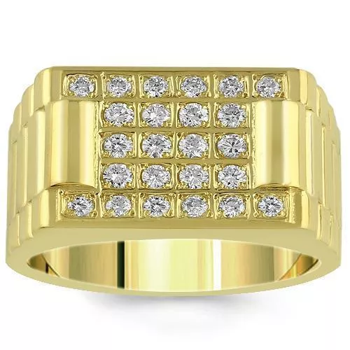 14K Yellow Solid Gold Mens Diamond Ring 1.00Ctw