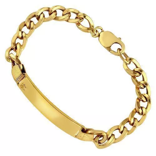 14K Yellow Solid Gold Mens ID Bracelet 12mm
