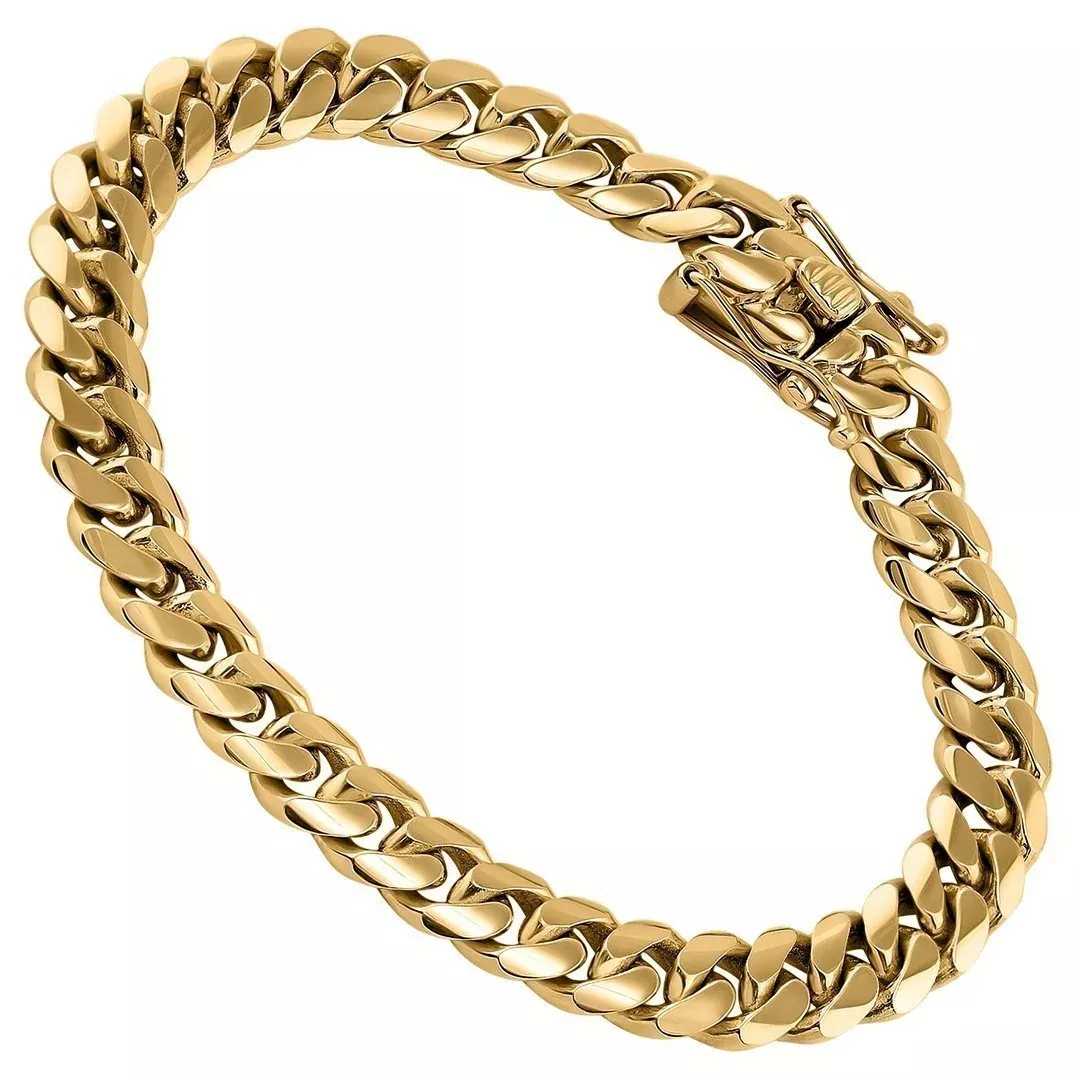14K Yellow Solid Gold Miami Cuban Link Bracelet 9 mm