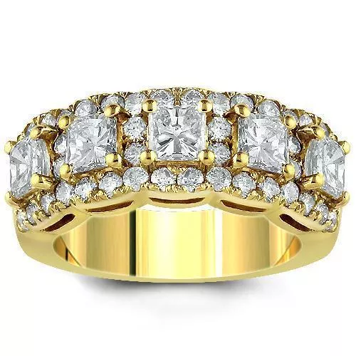 14K Yellow Solid Gold Womens Diamond Wedding Ring Band 2.70 Ctw