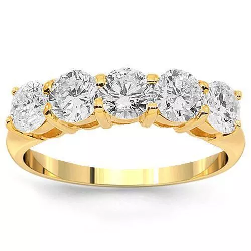 14K Yellow Solid Gold Womens Five Stone Diamond Anniversary Ring 1.03 Ctw