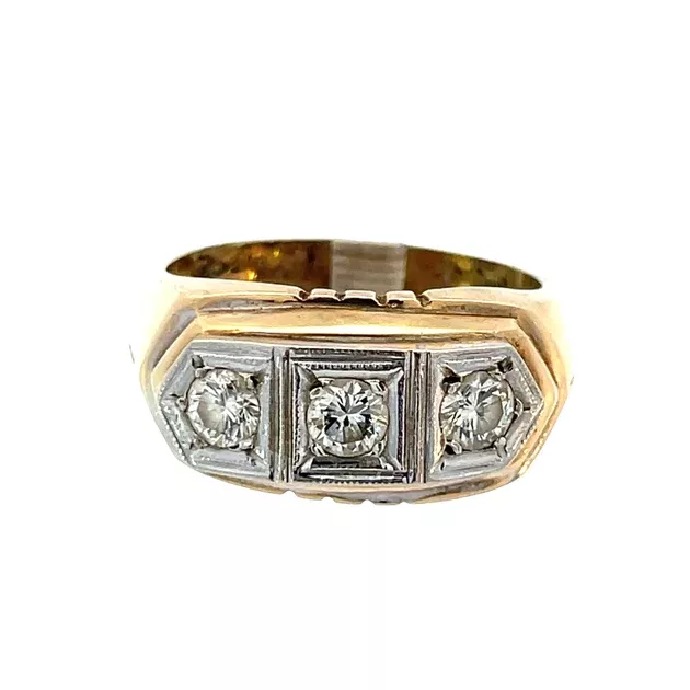 14K Yellow & White Gold Three-Stone Diamond Ring