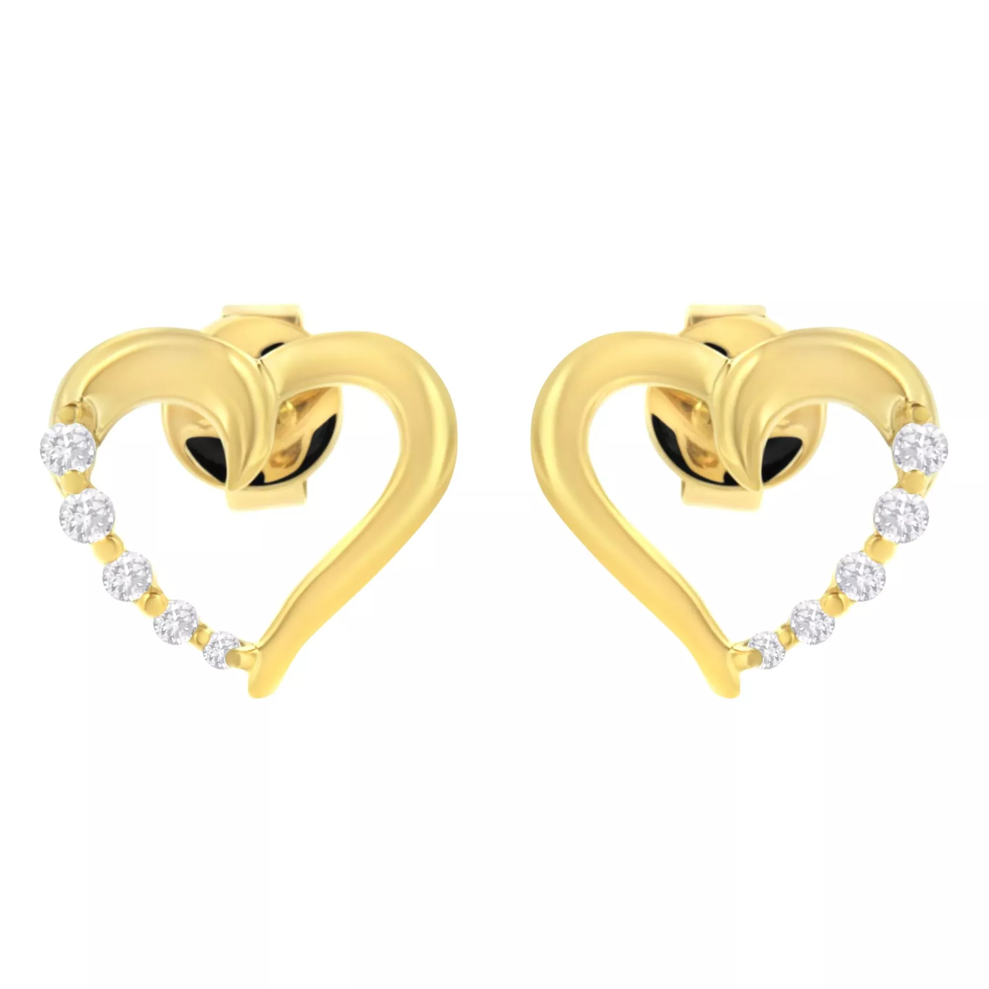 14KT Yellow Gold 1/8 cttw Diamond Journey Heart Earrings (K-L, I1-I2)