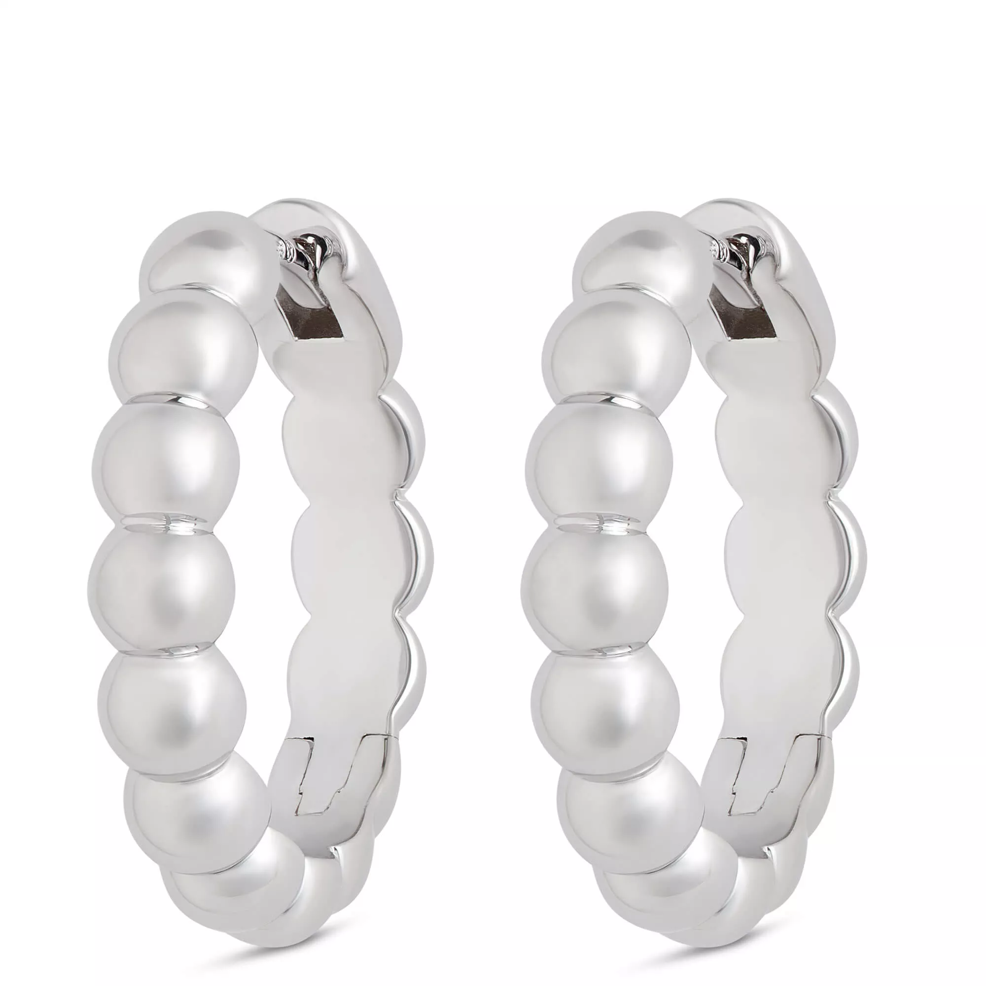 14MM Beaded Hoop Earrings, Sterling Silver
