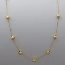 17-Inch 14K Yellow Gold Diamond Cut Cable with Disco Ball Stations, 2' extender chain
