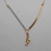 17-Inch 14K Yellow Gold Triple Snake/ White Gold Diamond Cut Bead Chain
