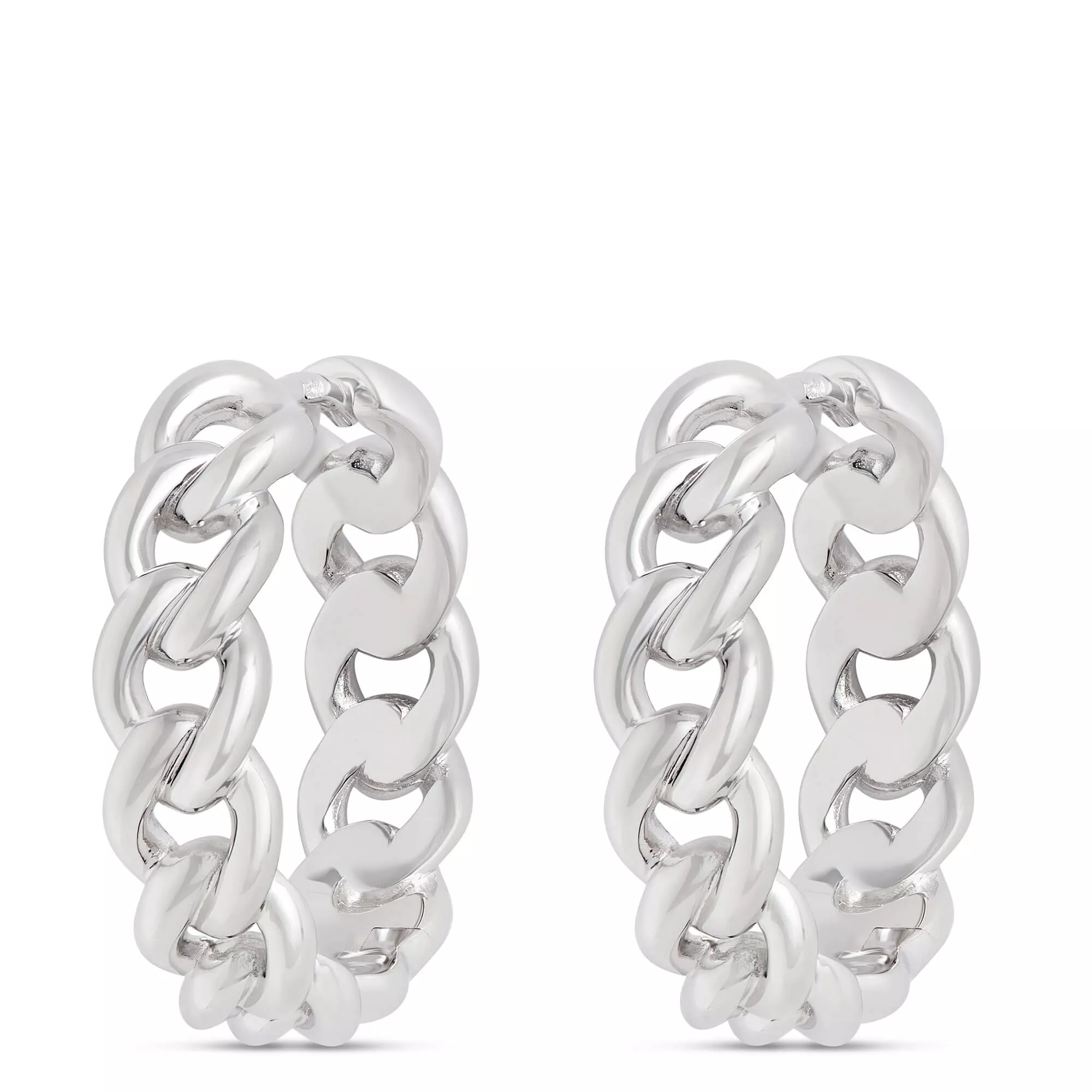 17MM Linked Hoop Earrings, Sterling Silver