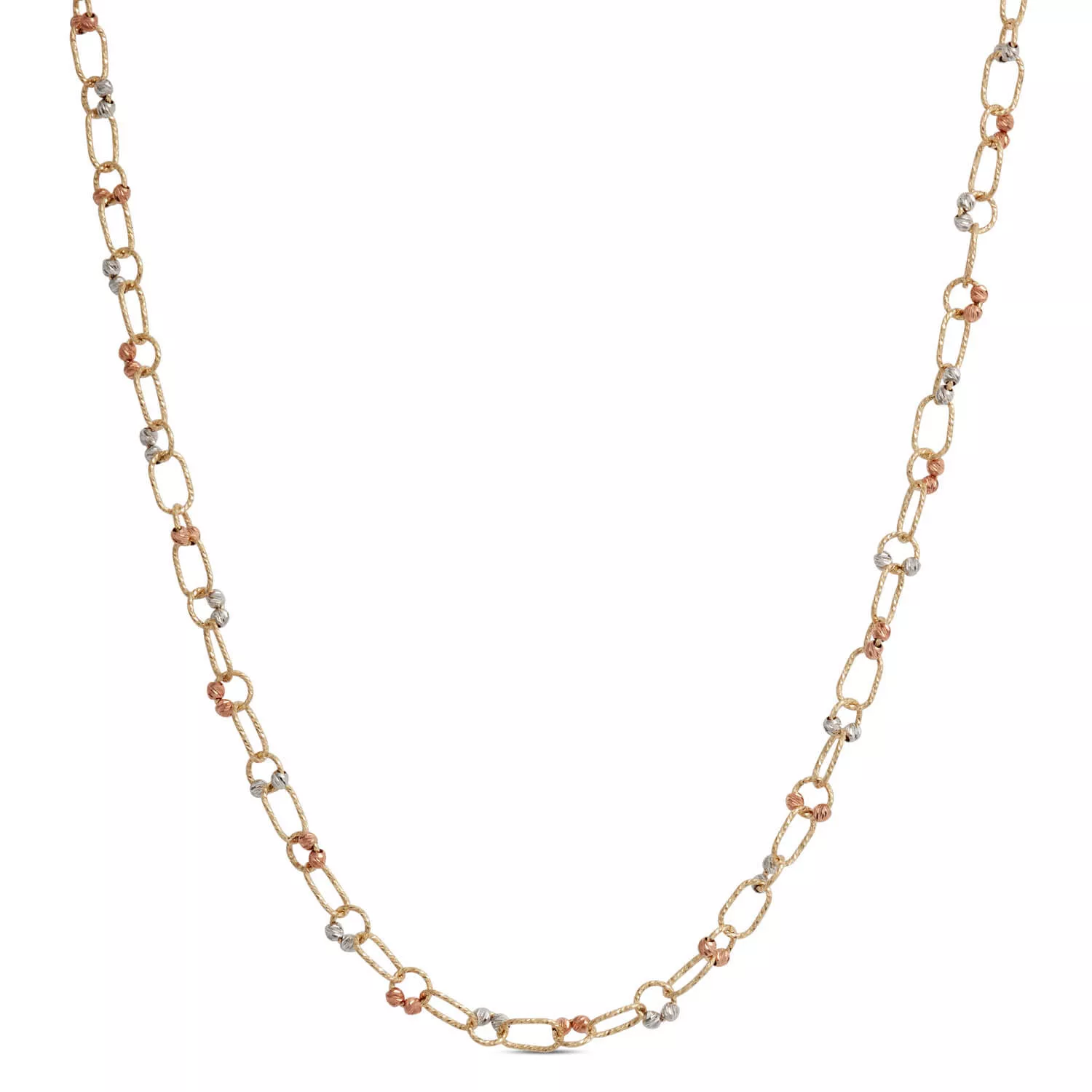 18-Inch Oval Link Diamond Cut Neck Chain, 14K White and Yellow Gold