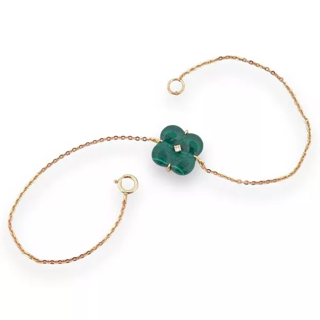 18K Gold Malachite Four Clover Natural Diamond Bracelet