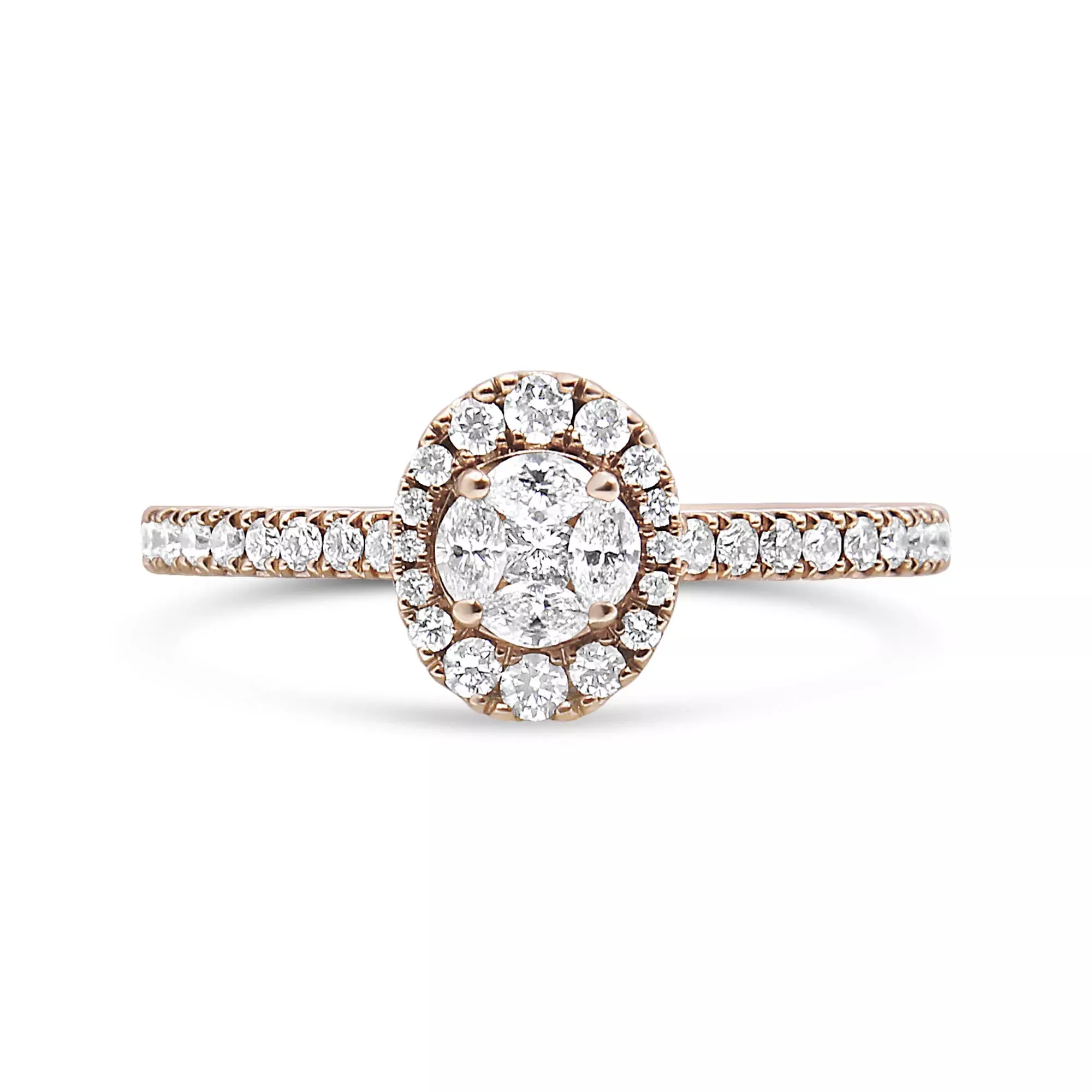 18K Rose Gold 1/2 Cttw Composite Marquise Composite Diamond Oval Shaped Halo Engagement Ring (F-G Color, VS1-VS2 Clarity)
