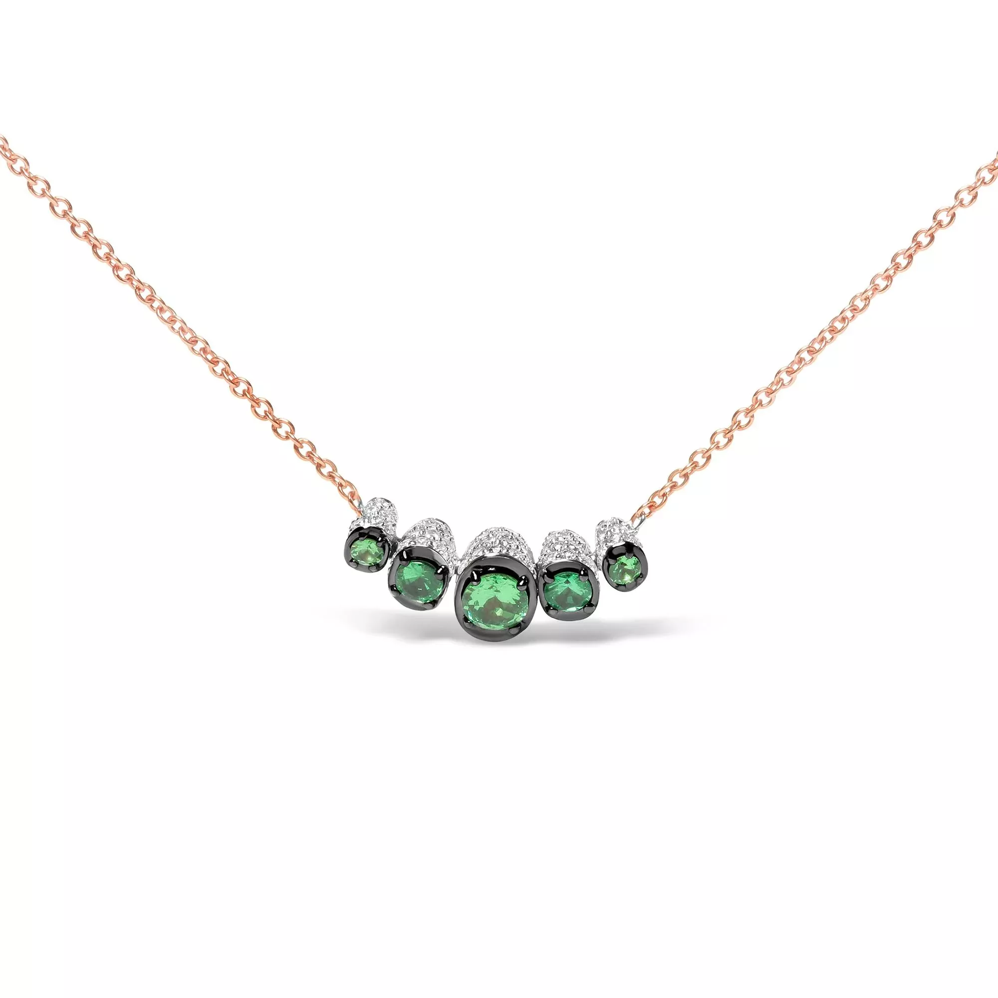 18K Rose Gold 3/4 Cttw Pave Diamonds and Graduated Green Tsavorite Gemstone Curved Bar Choker Necklace (G-H Color, SI1-SI2 Clarity) - Adjustable up to 14" - 16.5"