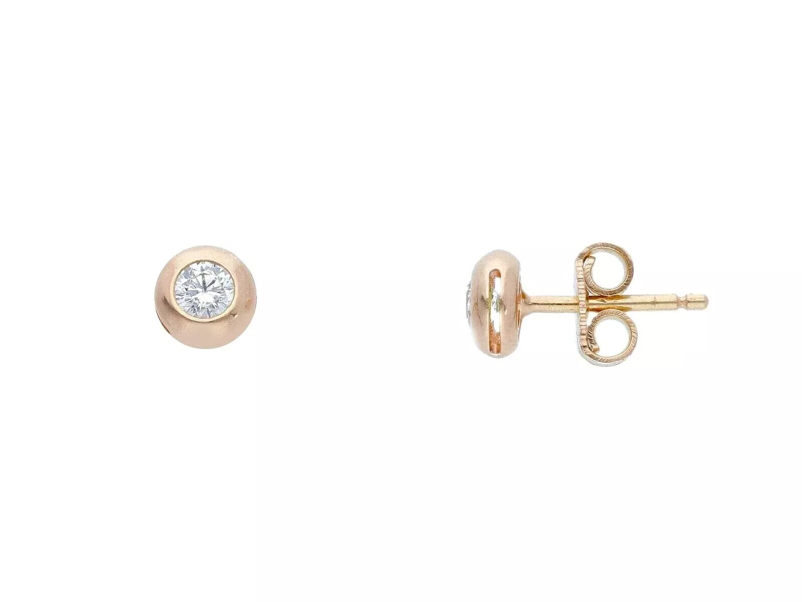 18K ROSE GOLD BEZEL EARRINGS CUBIC ZIRCONIA WITH FRAME SOLITAIRE DIAMETER 5mm