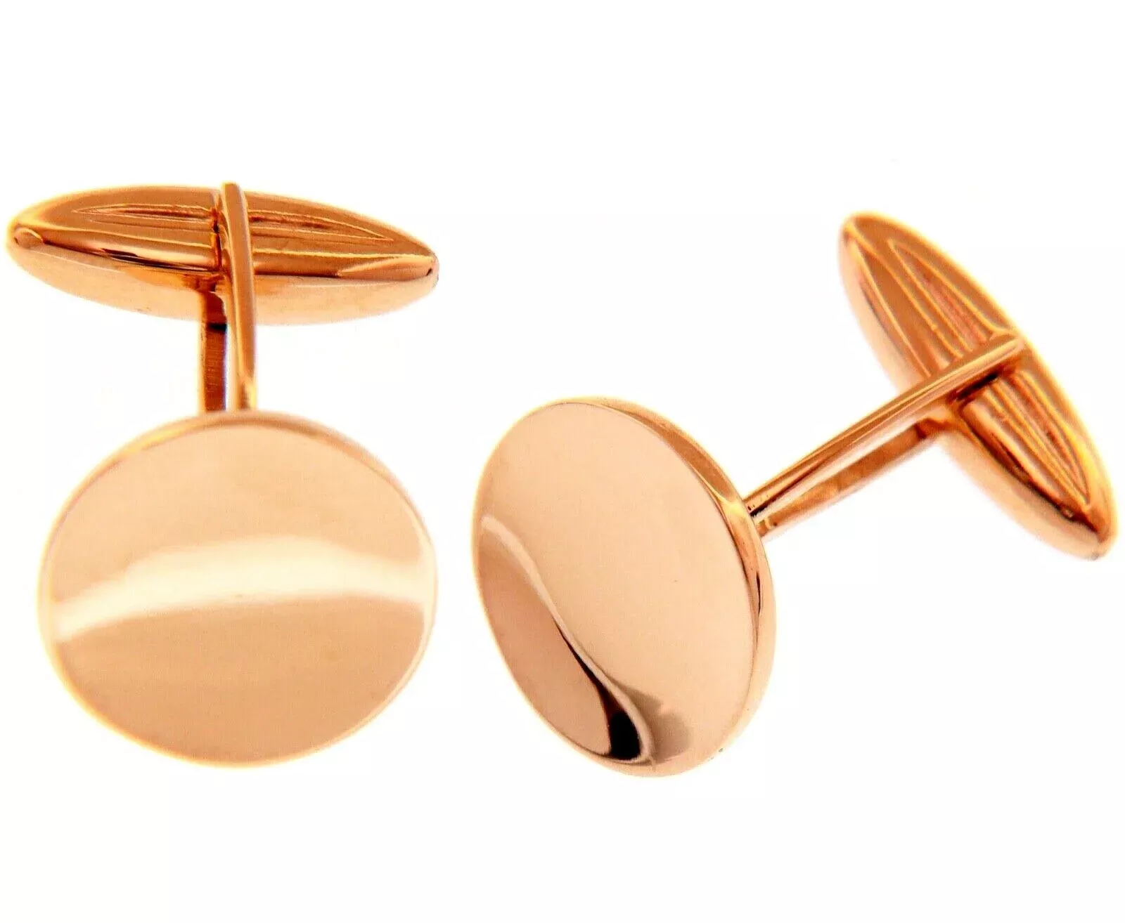 18k rose gold cufflinks, round flat 14mm 0.55" button, smooth, made in Italy