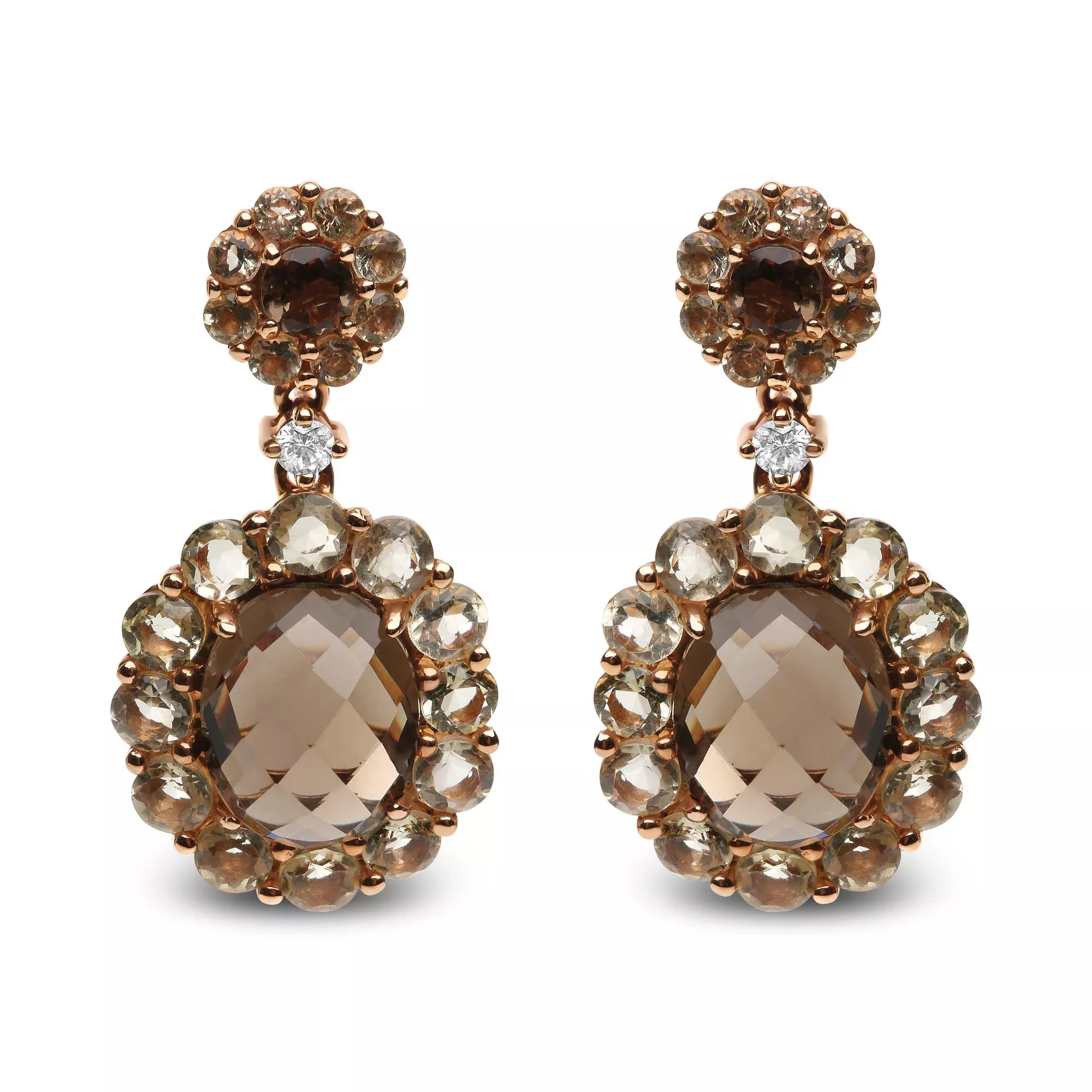 18K Rose Gold Diamond Accent andLemon and Oval Smoky Color Quartz Gemstone Dangle Drop Earring (G-H Color, SI1-SI2 Clarity)