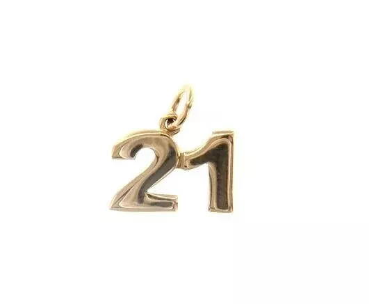 18k rose gold number 21 twenty one small pendant charm, 0.4", 10mm