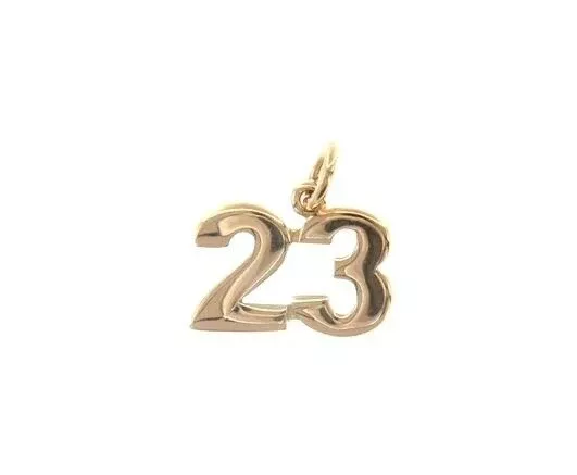 18k rose gold number 23 twenty three small pendant charm, 0.4", 10mm