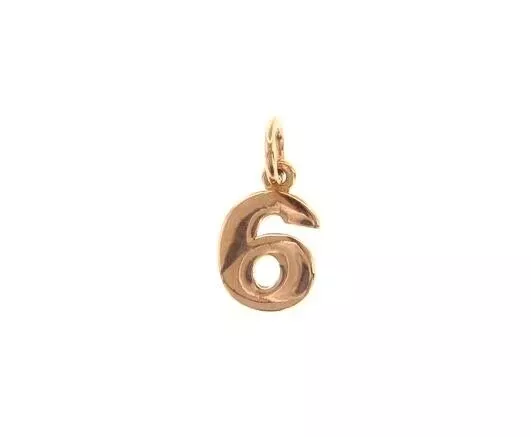 18k rose gold number 6 six small pendant charm, 0.4", 10mm