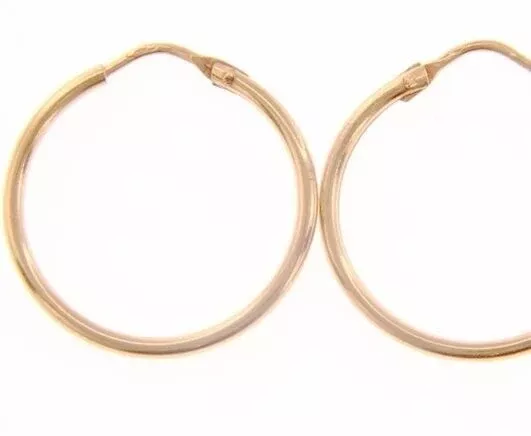 18k rose gold round circle earrings diameter 20 mm width 1.7 mm, made in Italy