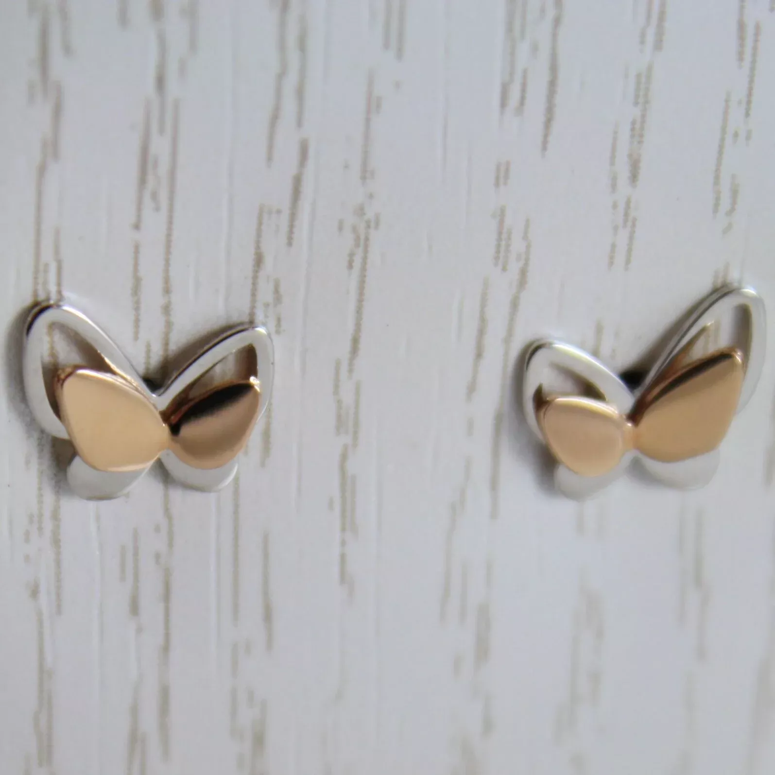 18k rose & white gold earrings with mini butterfly for kids child