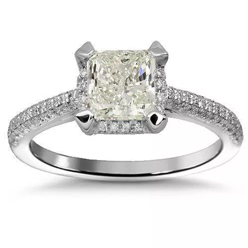 18K Solid White Gold Diamond Engagement Ring 1.50 Ctw