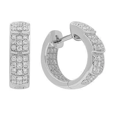 18k Solid White Gold Diamond Hoop Earrings 1 Ctw