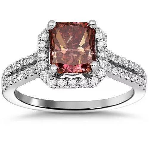 18K Solid White Gold Enhanced Pink Diamond Engagement Ring 2.02 Ctw