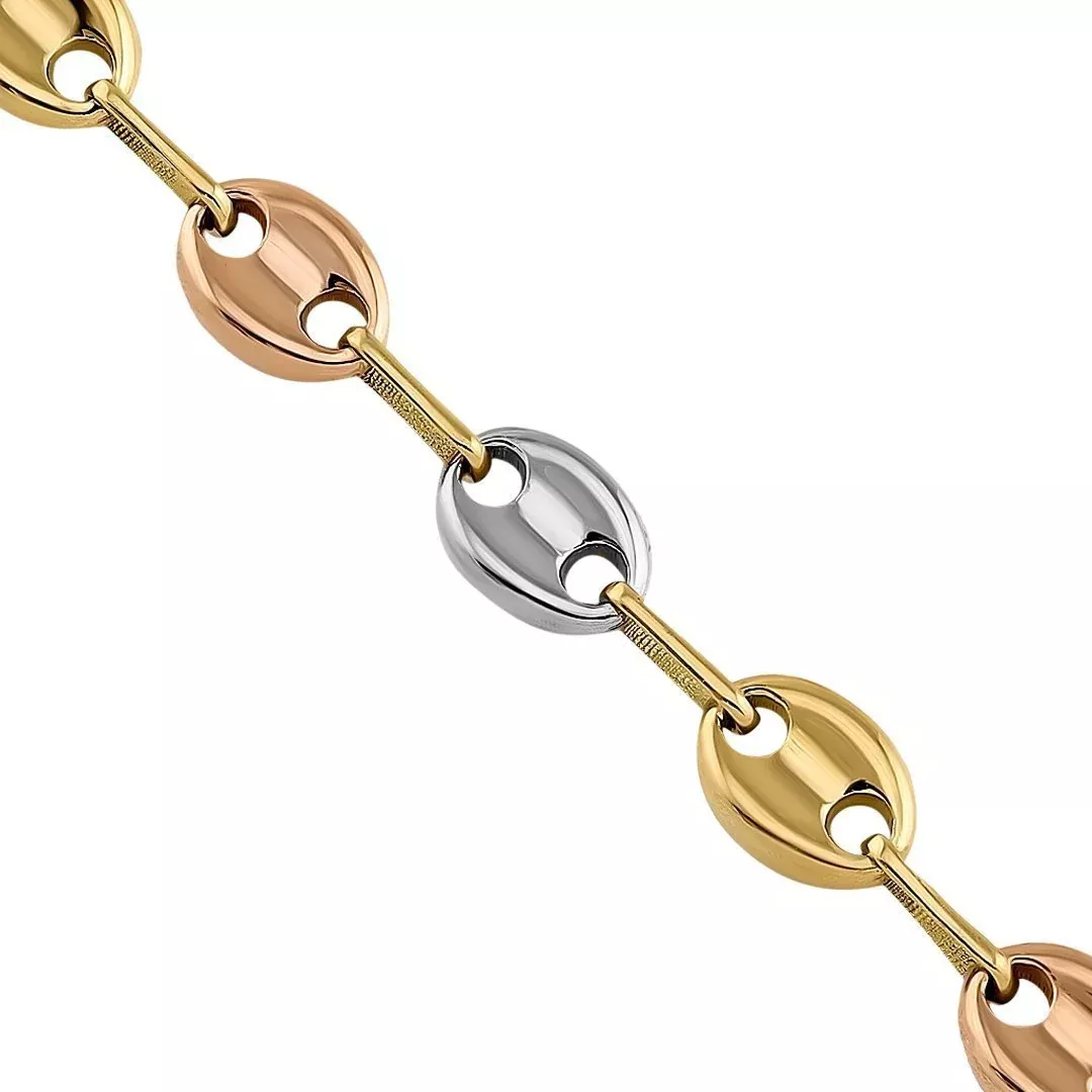 18k Tri-tone Gold Anchor Puff Link Chain 6 mm