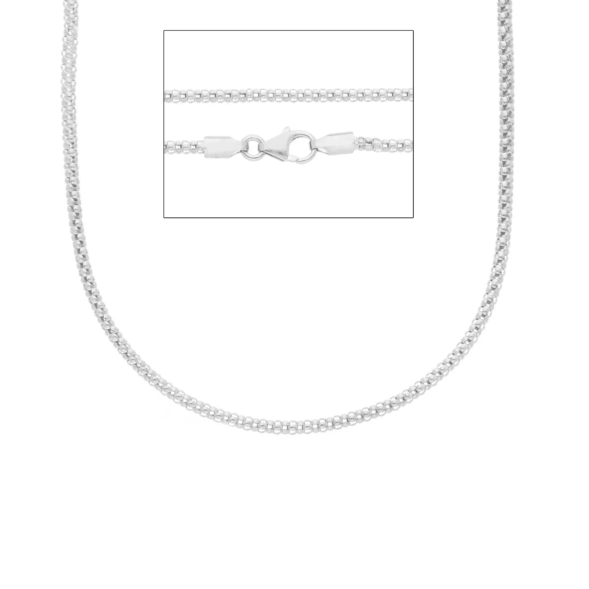 18K WHITE GOLD CHAIN LITTLE BASKET ROUND POPCORN LINK 2 MM WIDTH 15.75 IN