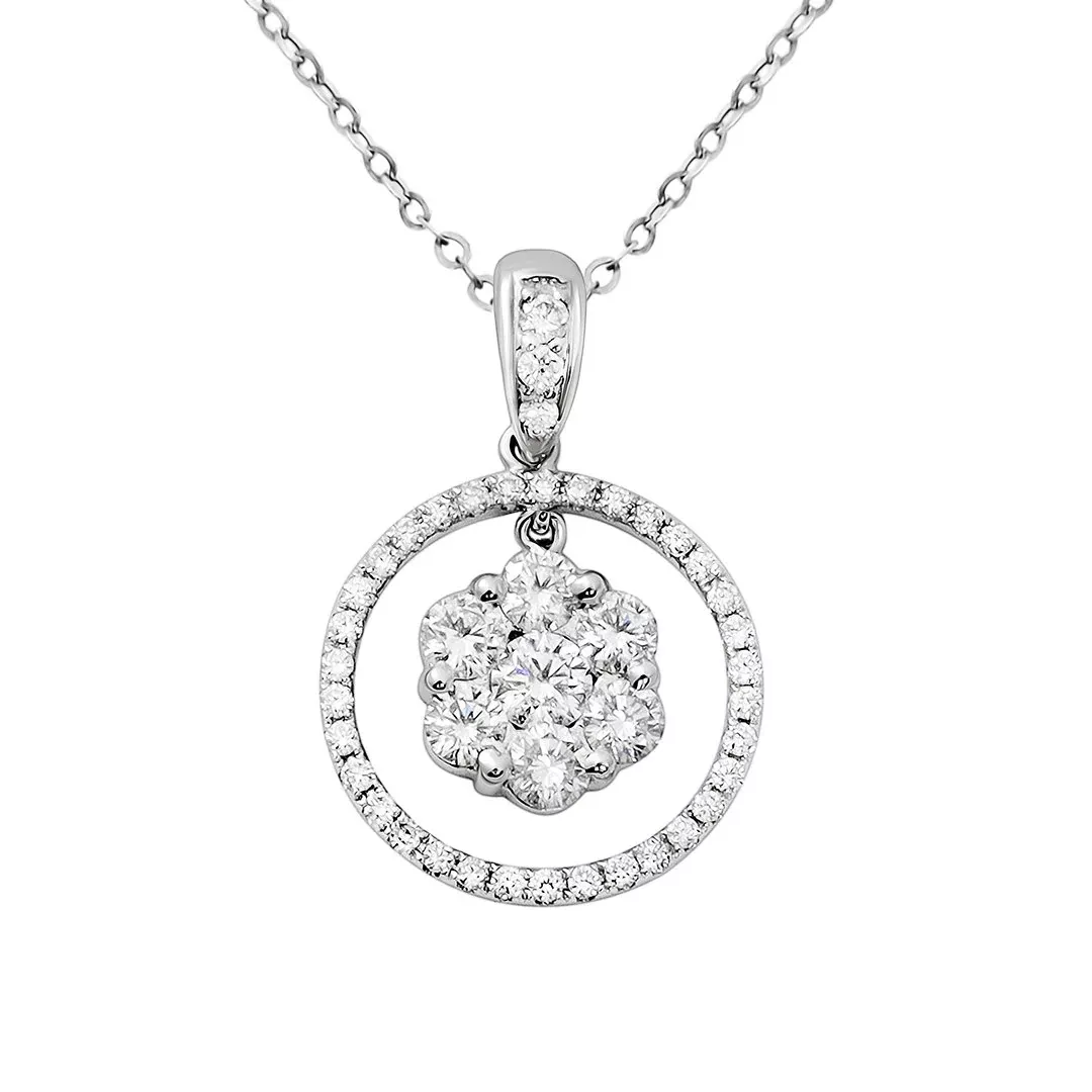 18k White Gold Diamond Cluster Necklace 0.89 Ctw