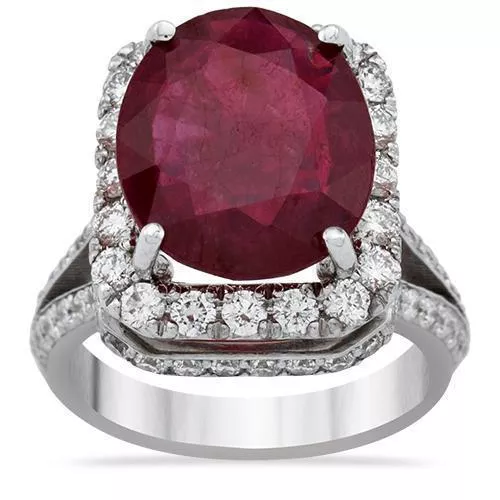 18k White Gold Diamond Large Ruby Ring 8.6 Ctw