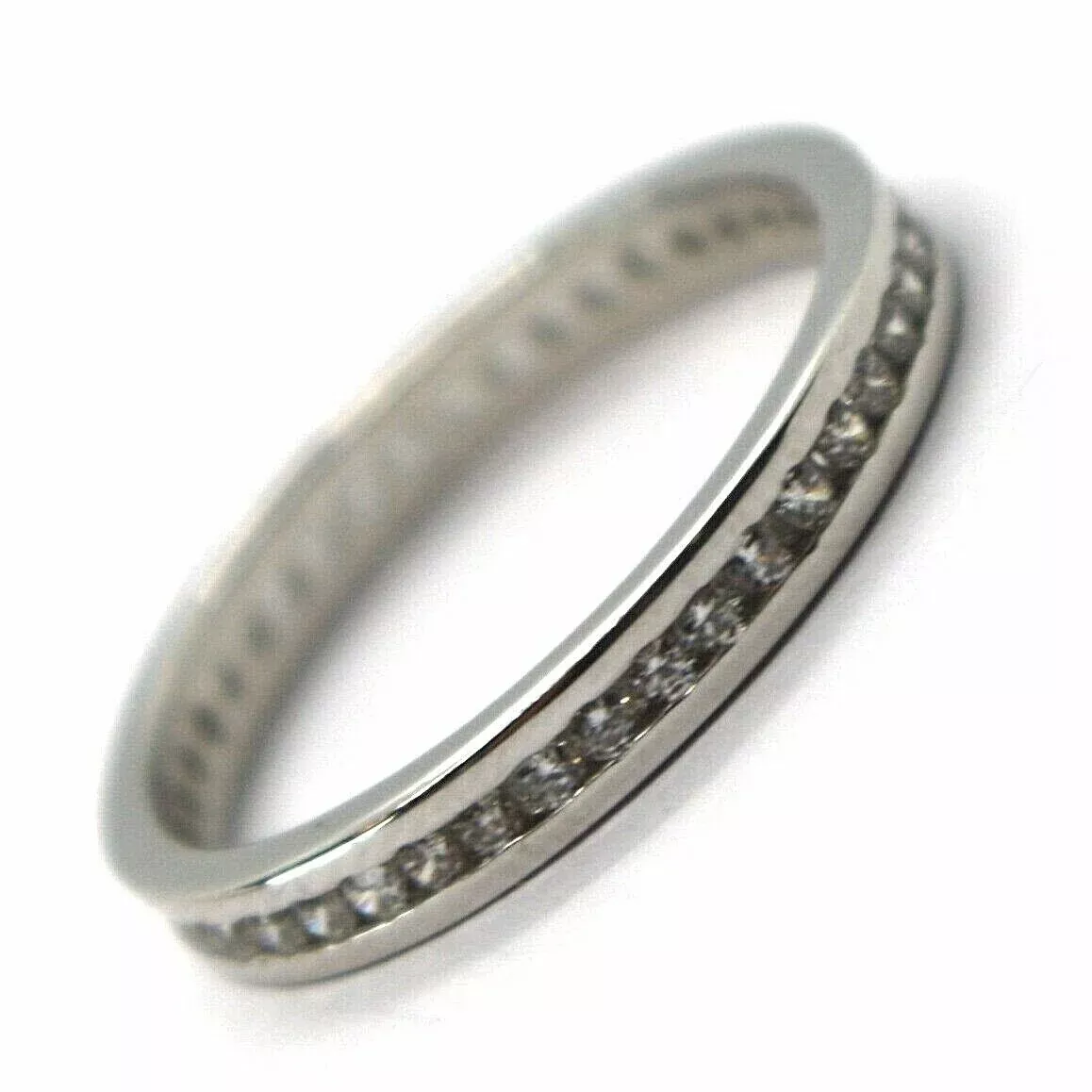 18k white gold eternity band binary ring, white cubic zirconia, thickness 3 mm