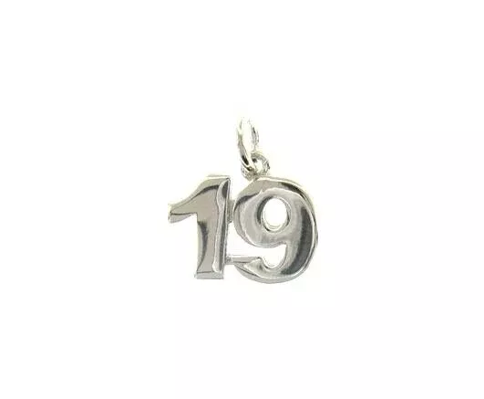 18k white gold number 19 nineteen small pendant charm, 0.4", 10mm
