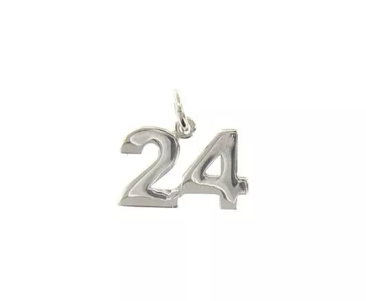 18k white gold number 24 twenty four small pendant charm, 0.4", 10mm