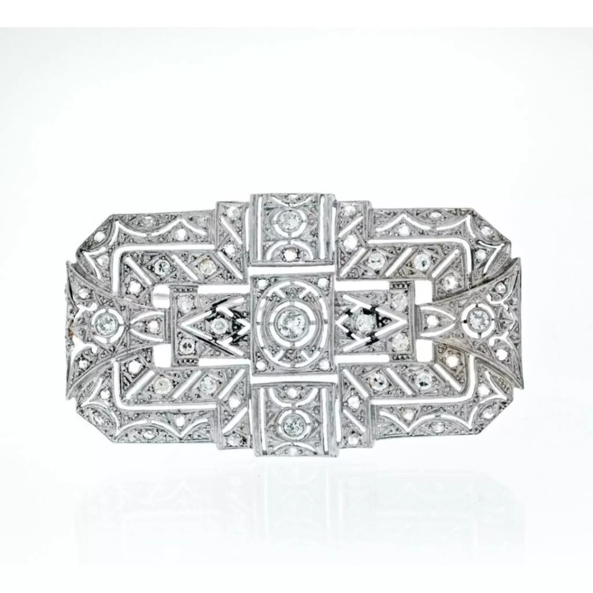 18K White Gold Open Work 1.25 Carat Diamond Brooch