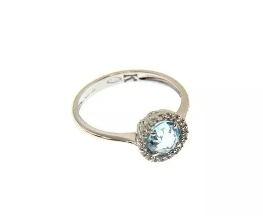 18k white gold ring cushion round blue topaz and cubic zirconia frame