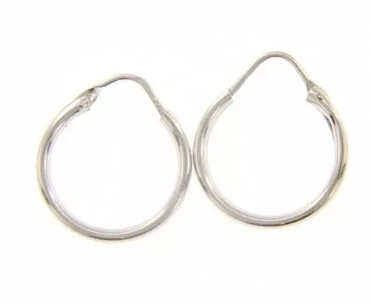 18k white gold round circle earrings diameter 13 mm width 1.7 mm, made in Italy