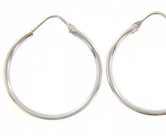 18k white gold round circle earrings diameter 20 mm width 1.7 mm, made in Italy