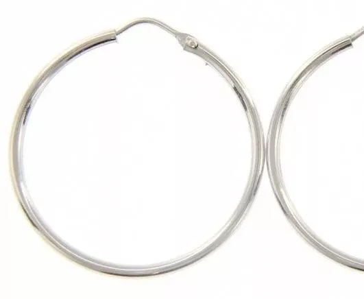 18k white gold round circle earrings diameter 25 mm width 1.7 mm, made in Italy