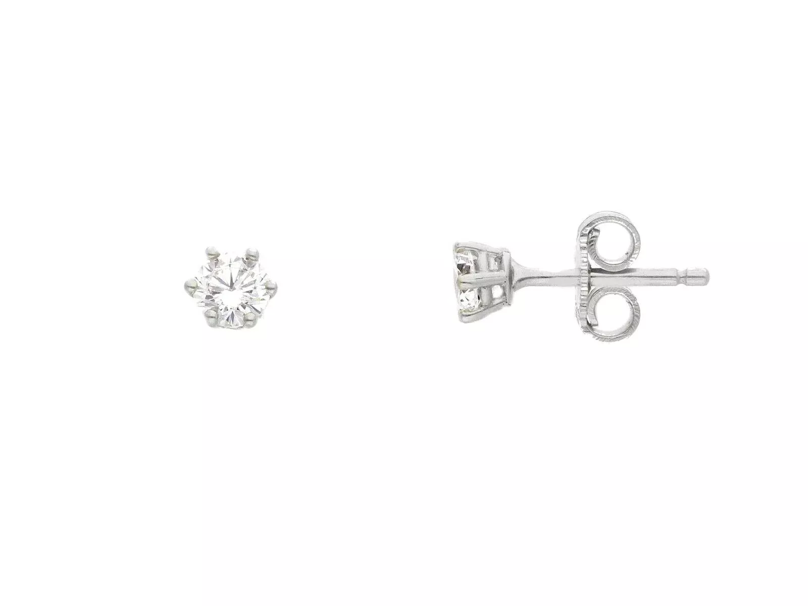 18K WHITE GOLD STUD EARRINGS WHITE 4mm CUBIC ZIRCONIA, 6 PRONG, SOLITAIRE