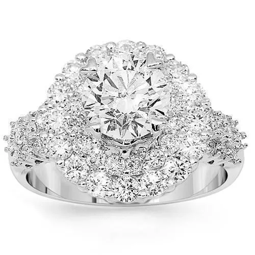 18K White Solid Gold Diamond Engagement Ring 2.33 Ctw