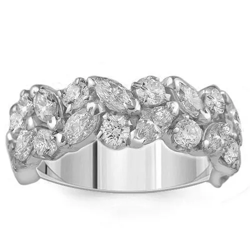 18K White Solid Gold Marquise and Round Diamond Ring 3.50 Ctw